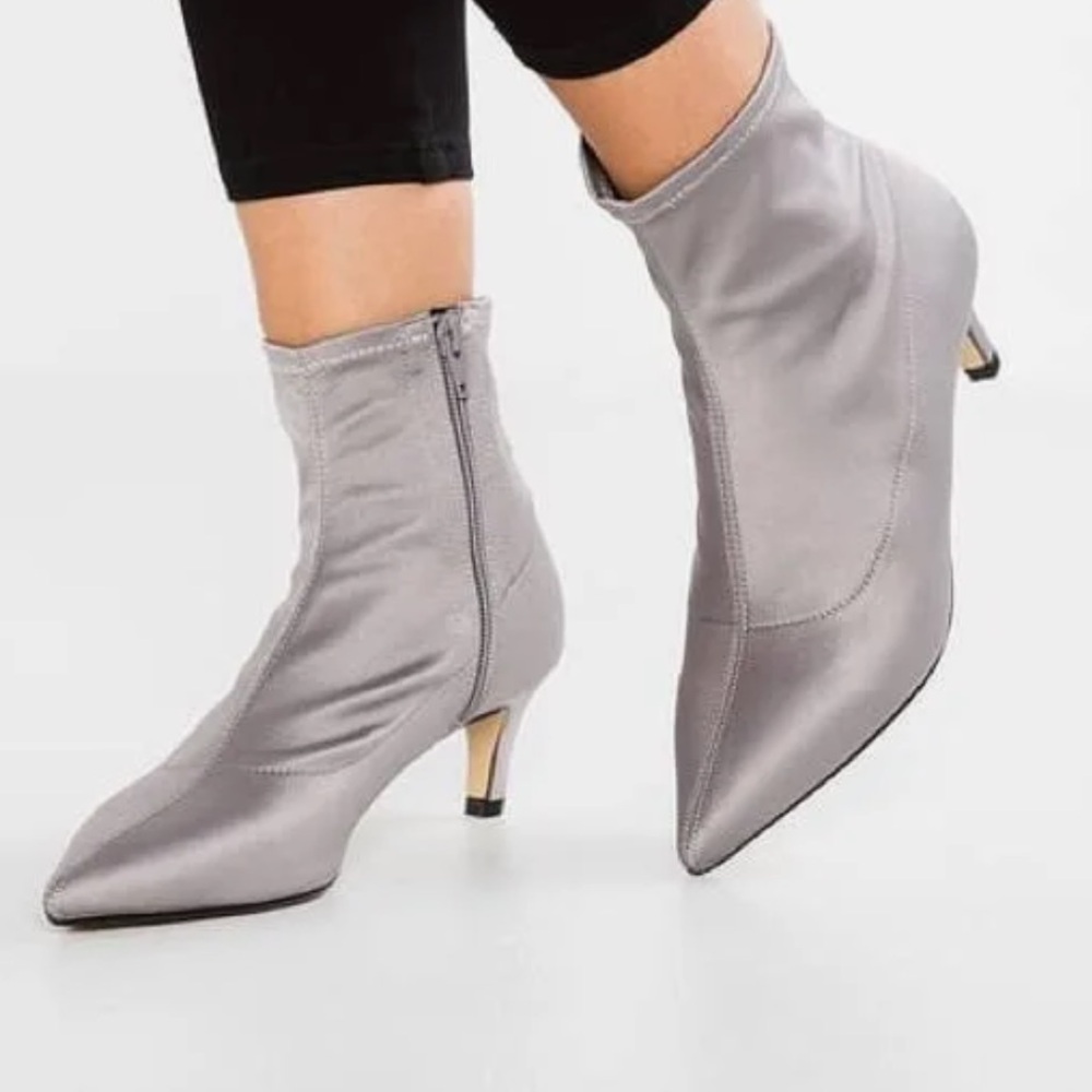 Topshop Bonbon Satin Ankle Boot Sock Style Side Zip Kitten Heel